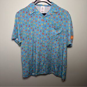 Disney Blue and Red Casual Button Down Member Shirt with Pattern